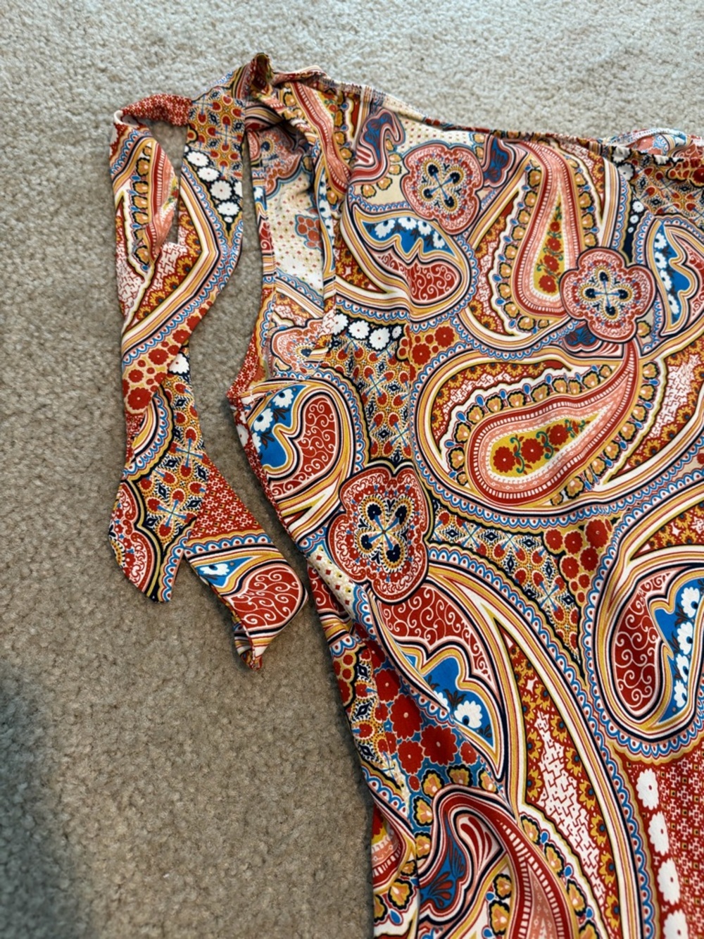 064 One-Shoulder Paisley Print Top in Orange and Blue XL - Picture 4 of 5